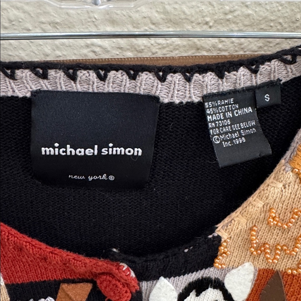 VTG Michael Simon New York 1998 Dog Embroidered Beaded Cardigan Sweater Sz S - Picture 2 of 6